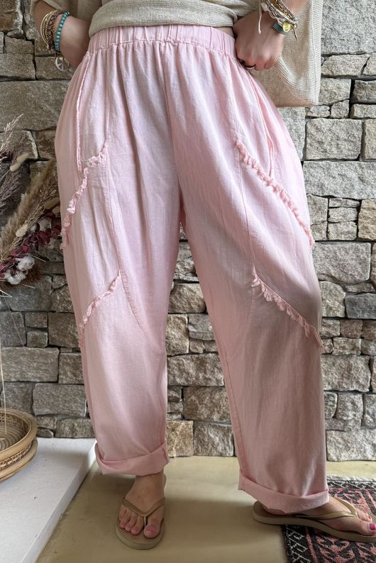 Rustic Nature Linen Blend Barrel Pant Washed Sugar
